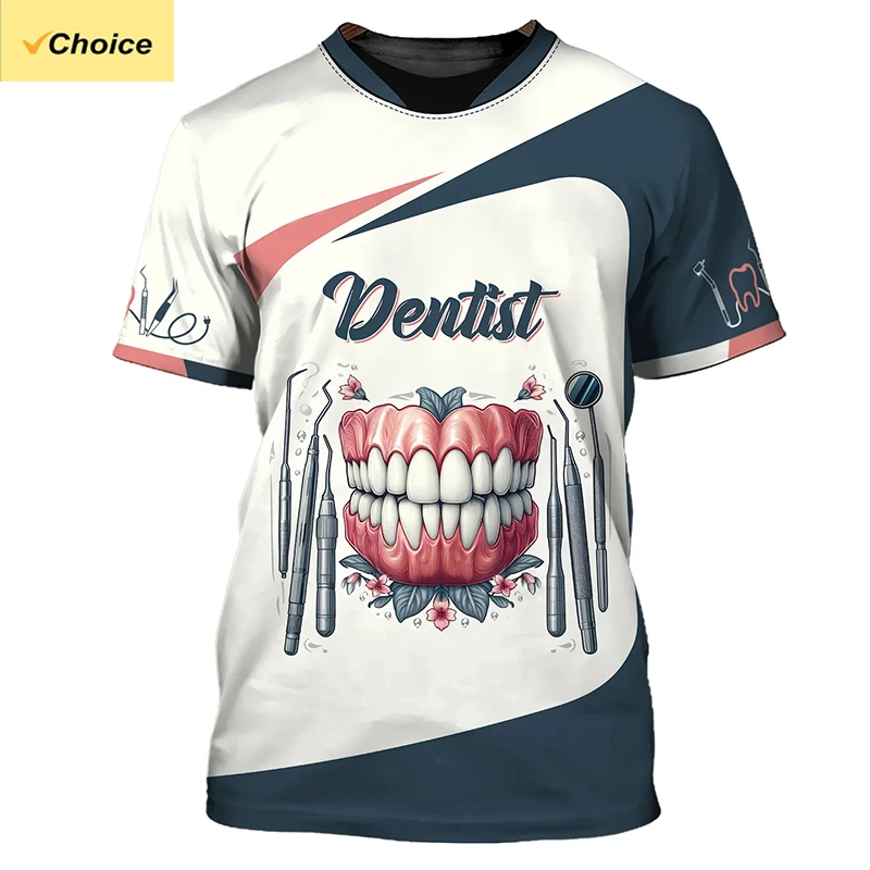 3D Printing Tooth - 2025年 メンズTシャツ 歯 3Dプリント デイリーTシャツ 男性用