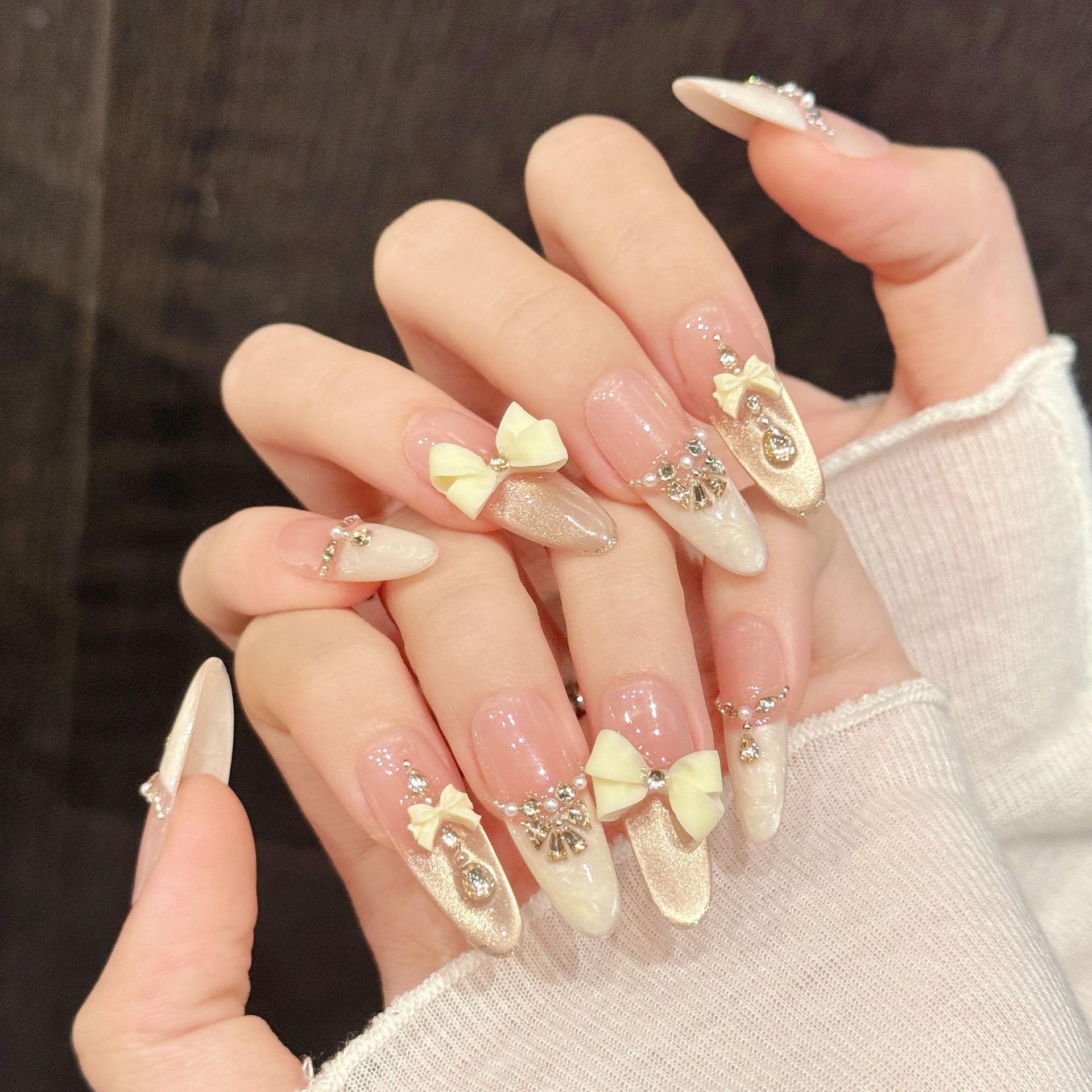 3D Printing Nails - 10個入り ハンドメイド つけ爪 ライトラグジュアリー キャッツアイ フェイクネイル