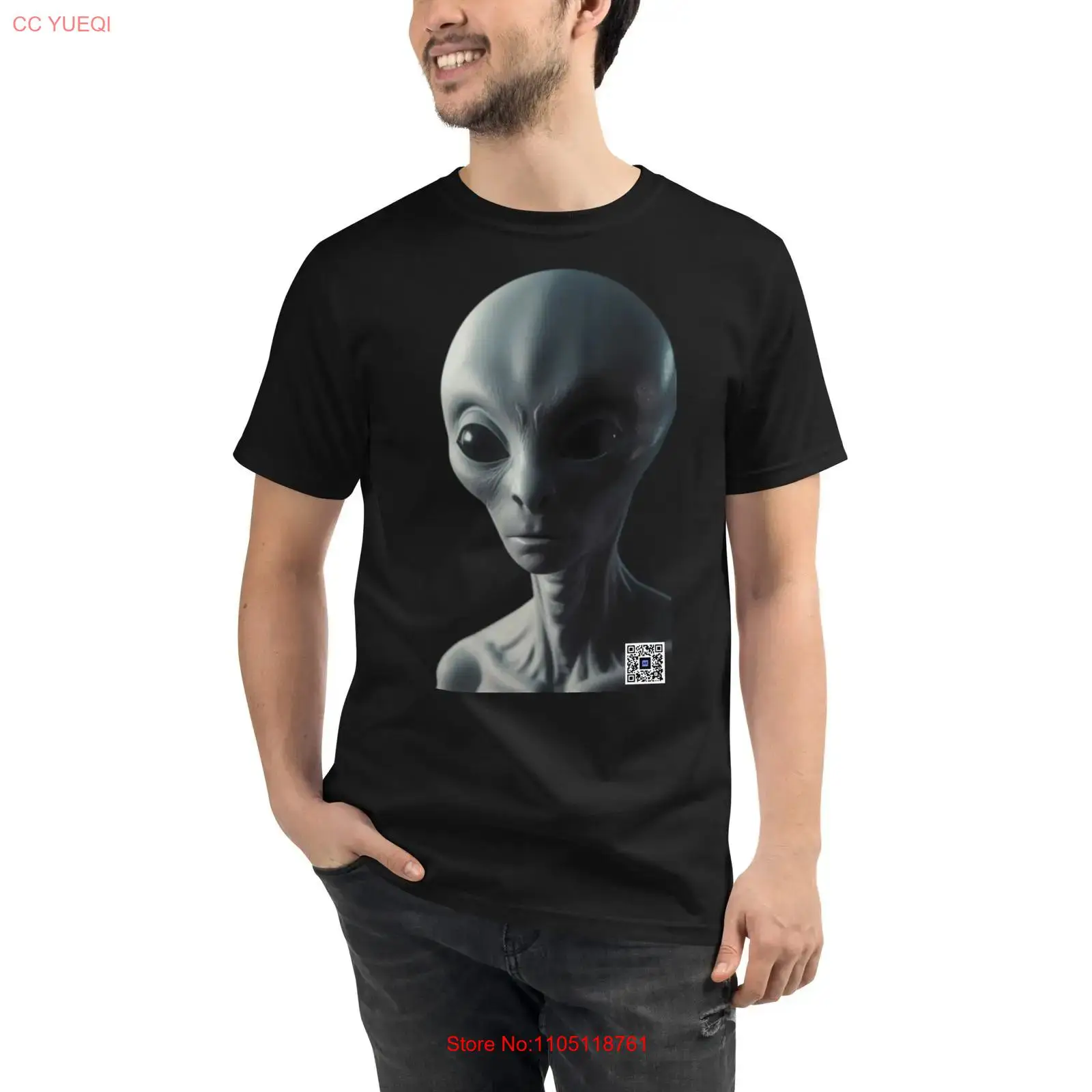 3D Printing Qr Codes - オーガニックエイリアンTシャツ スマートフォンカメラでスキャンできるAR QRコードで3D画像を生成 ヴィンテージウォッシュドグラフィック スタイリッシュで少し洗練されたデザイン