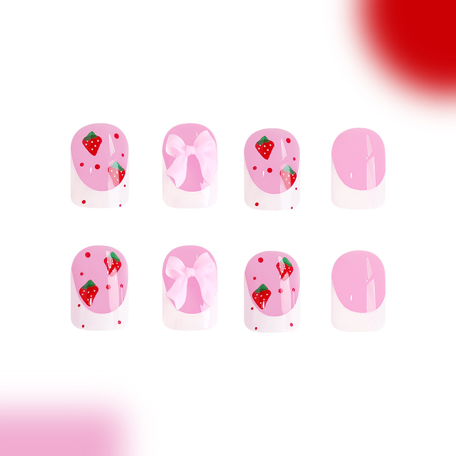 赤いイチゴのデザインのヨーロッパの偽の爪,偽の爪,3D蝶ネク - 3D Printing Nails のレビューと価格
