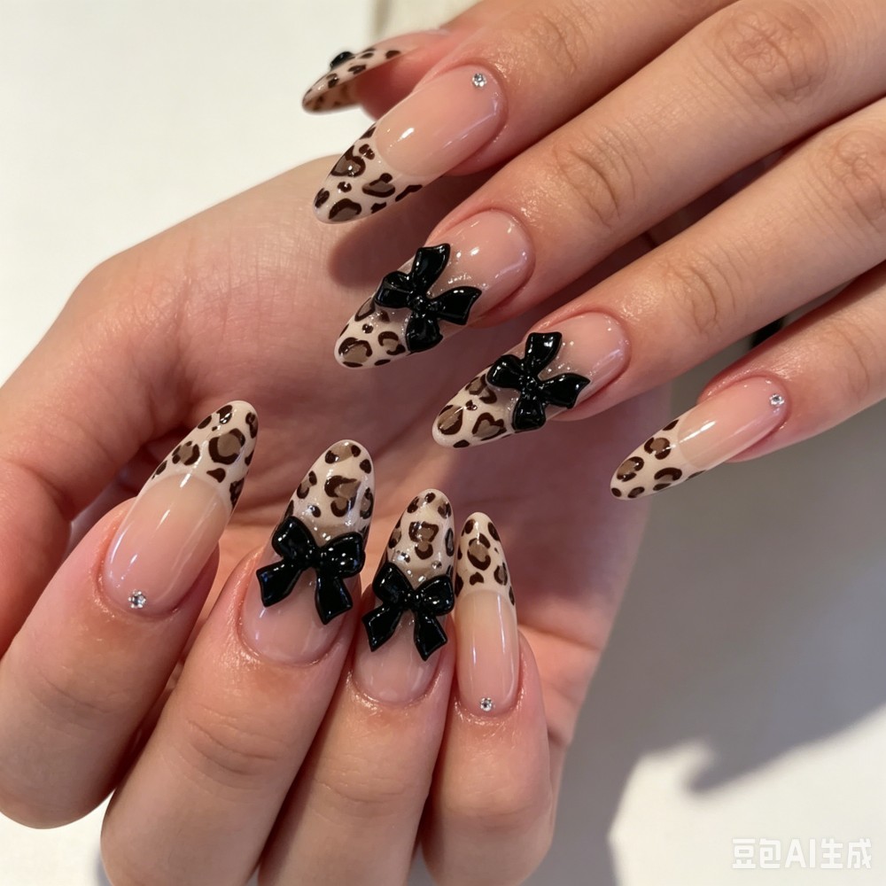 24個入り フレンチアーモンド型 レオパード柄 つけ爪 3D - 3D Printing Nails のレビューと価格
