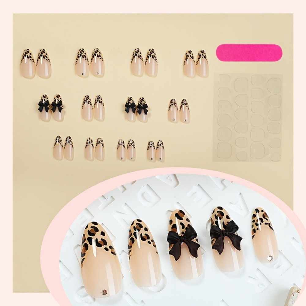 24個入り フレンチアーモンド型 レオパード柄 つけ爪 3D - 3D Printing Nails のレビューと価格